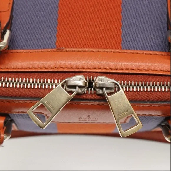 SOLD 🛑 GUCCI GG Canvas Sherry Line Hand Bag 2way Blue Beige Orange - Picture 14 of 17